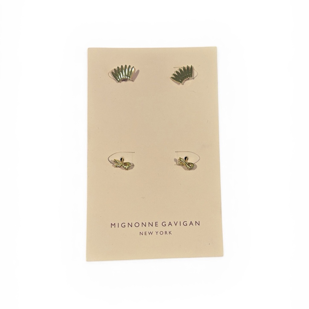 Mignonne Gavigan Gold Tone Stud Earrings with Green Enamel Accents